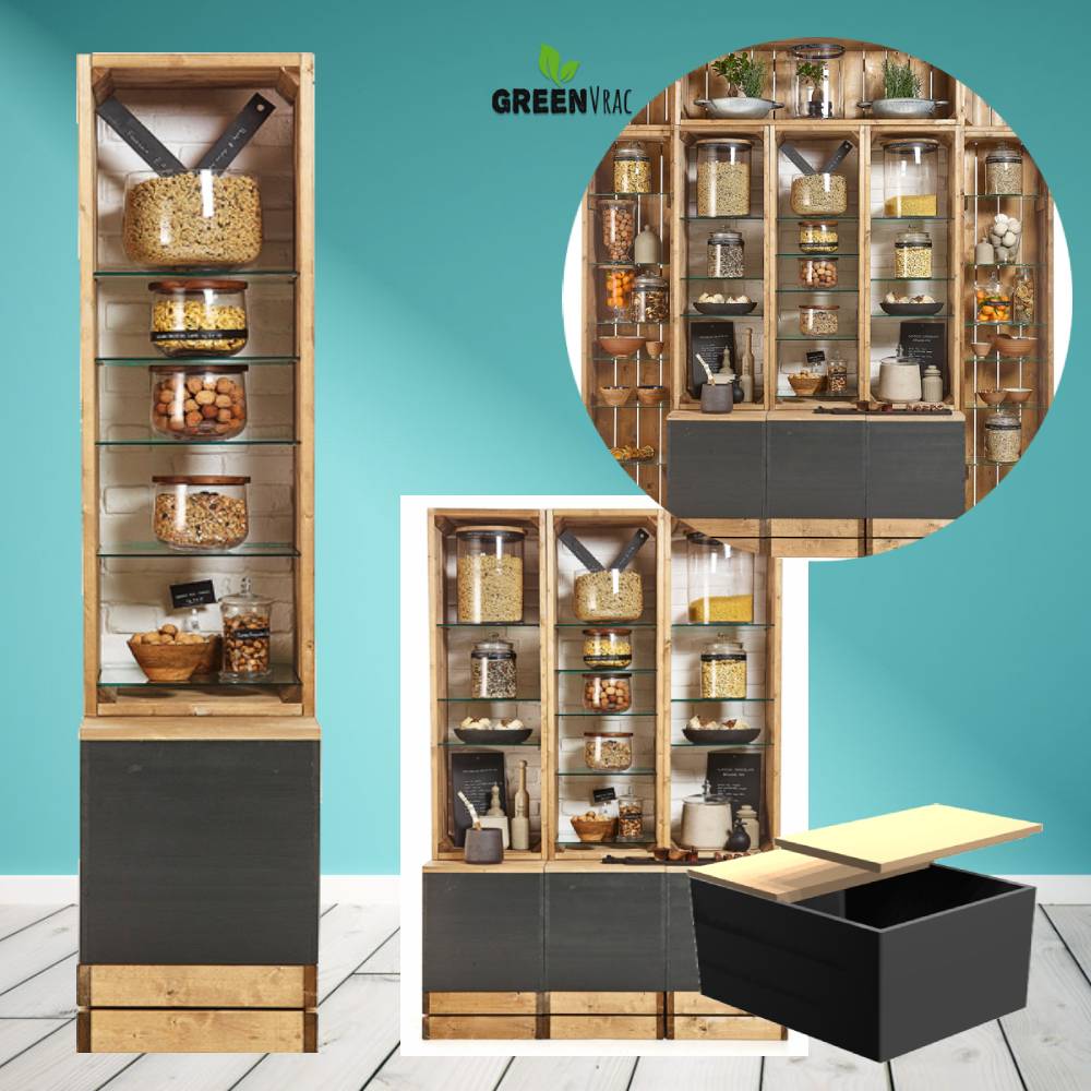 Étagère Vrac ÉPICERIE Style Ferme & Campagne 50cm - Avec Caisson et Fond Briques - Tarif sur demande 2 Étagère Vrac ÉPICERIE bio Style Ferme