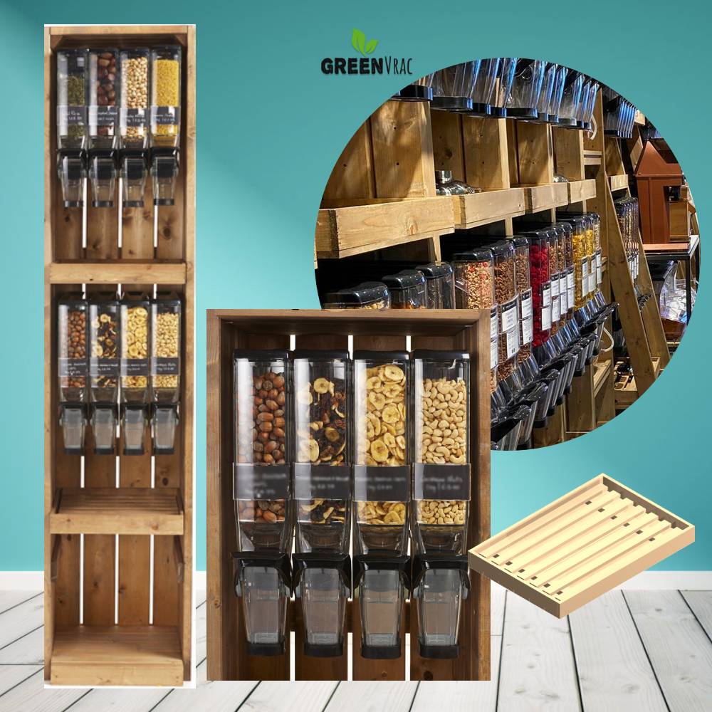 Présentoir Étagère Vrac BAR À VRAC Style Ferme & Campagne 50cm - Avec Distributeurs 7,5l - Tarif sur demande 2 Présentoir Étagère BIO Vrac BAR À VRAC Style Ferme