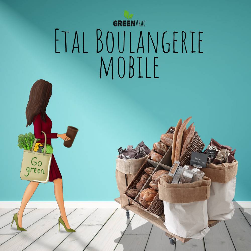 Étal MOBILE BOULANGERIE en bois Style Ferme & Campagne Roulettes - Avec Sacs et Paniers - Tarif sur demande 1 Étal MOBILE BOULANGERIE en bois Style Ferme & Campagne Roulettes - Avec Sacs et Paniers
