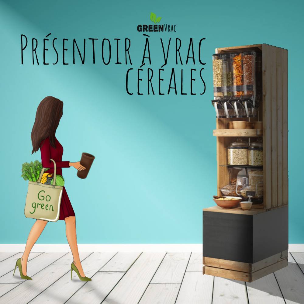 Présentoir Étagère Vrac CÉRÉALES Style Ferme & Campagne 50cm - Avec Caisson et Distributeurs - Tarif sur demande 1 Présentoir Étagère Vrac CÉRÉALES Style Ferme & Campagne
