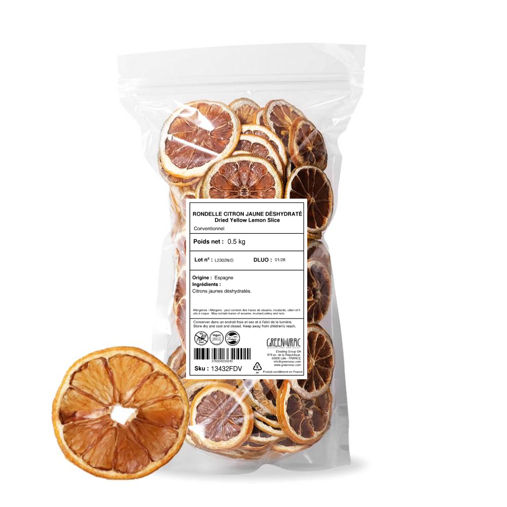 Rondelles de citron jaune déshydraté en vrac - les 2 kilos (env. 600 rondelles) 1 grossiste rondelles tranche citron jaune deshydraté vrac