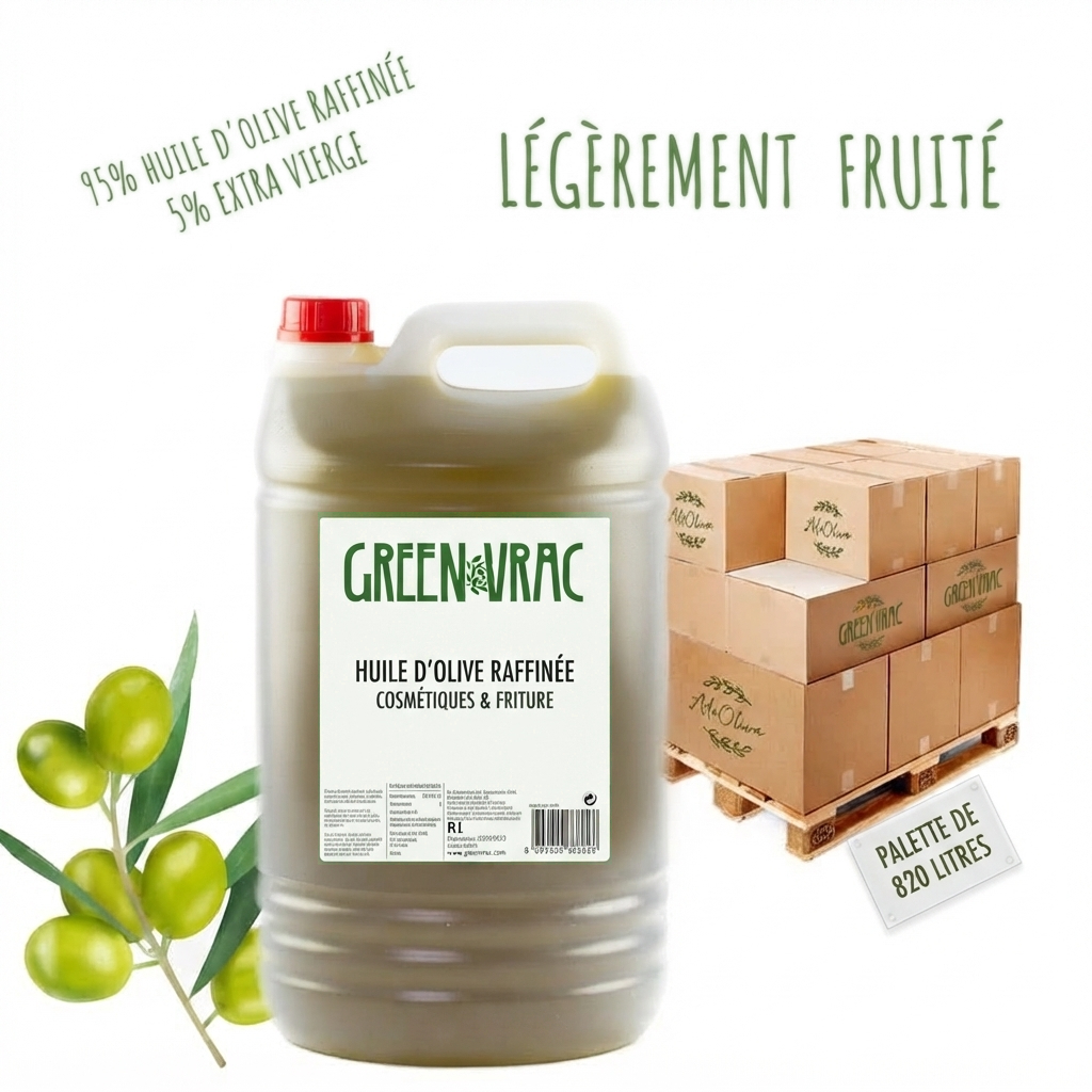 Huile d'Olive Raffinée pour COSMÉTIQUES & friture - la palette de 820 litres d'huile d'olive 1 Grossiste Huile d’Olive cosmétiques et cuisine HORECA CHR