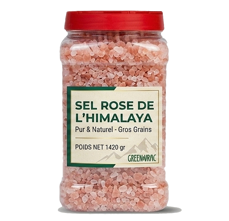 Sel rose de l’Himalaya en vrac - PET 1420gr 1 Sel rose de l’Himalaya en vrac pour professionnels – cristaux de sel gemme naturel rose du Pakistan proposés par grossiste alimentaire professionnel